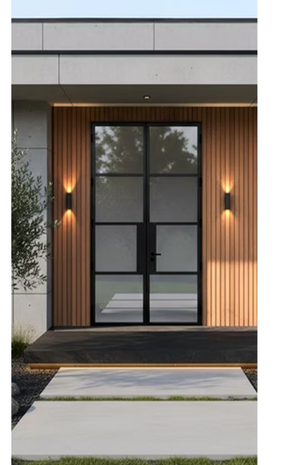 Vintage Colonial narrow-frame aluminum door with horizontal true divided lites