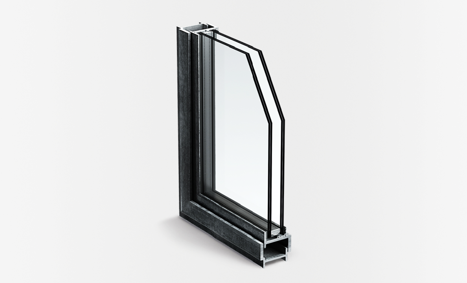 Ignition fire-rated glass and steel frame cutaway profile