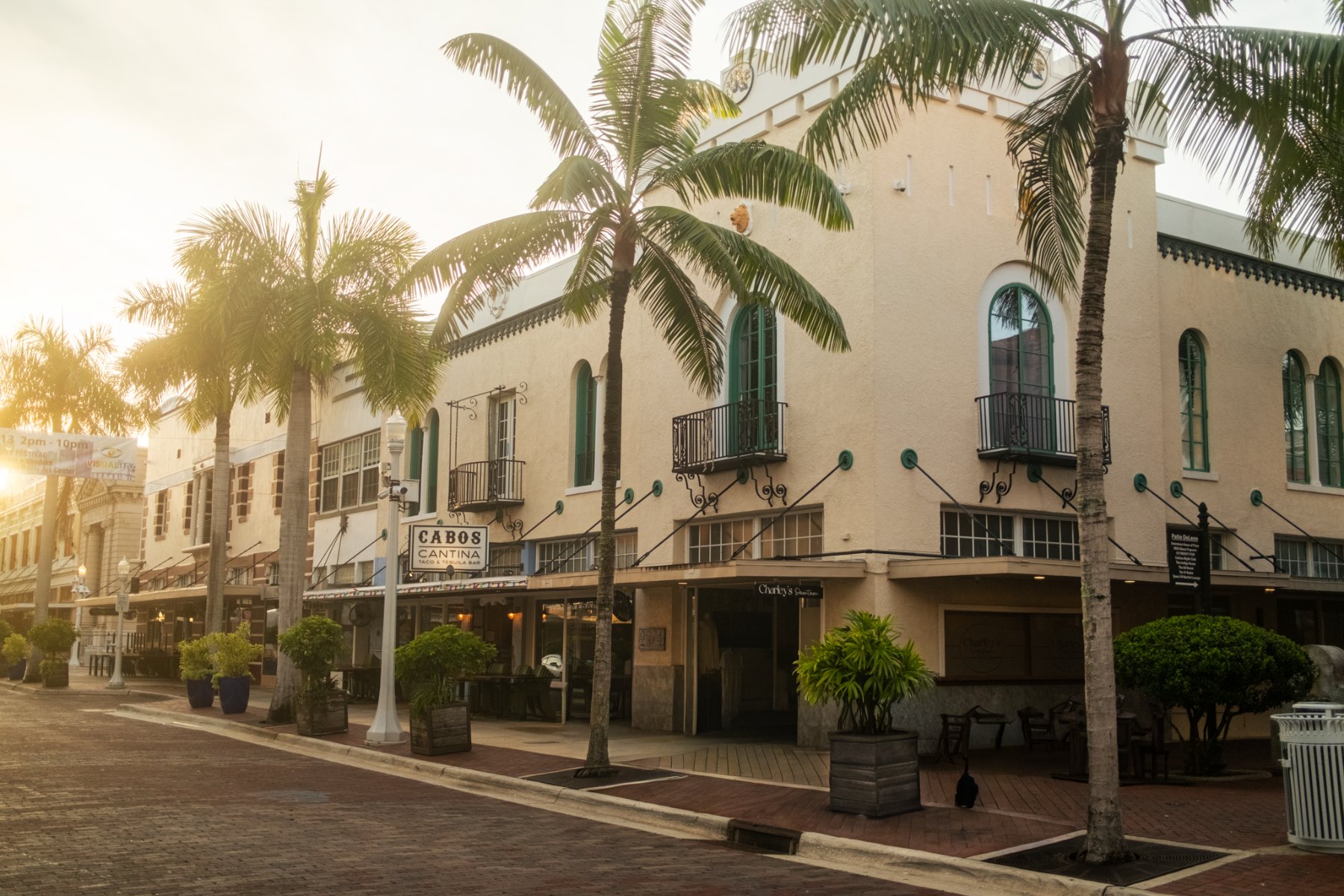 Downtown streetscape with steel storefronts