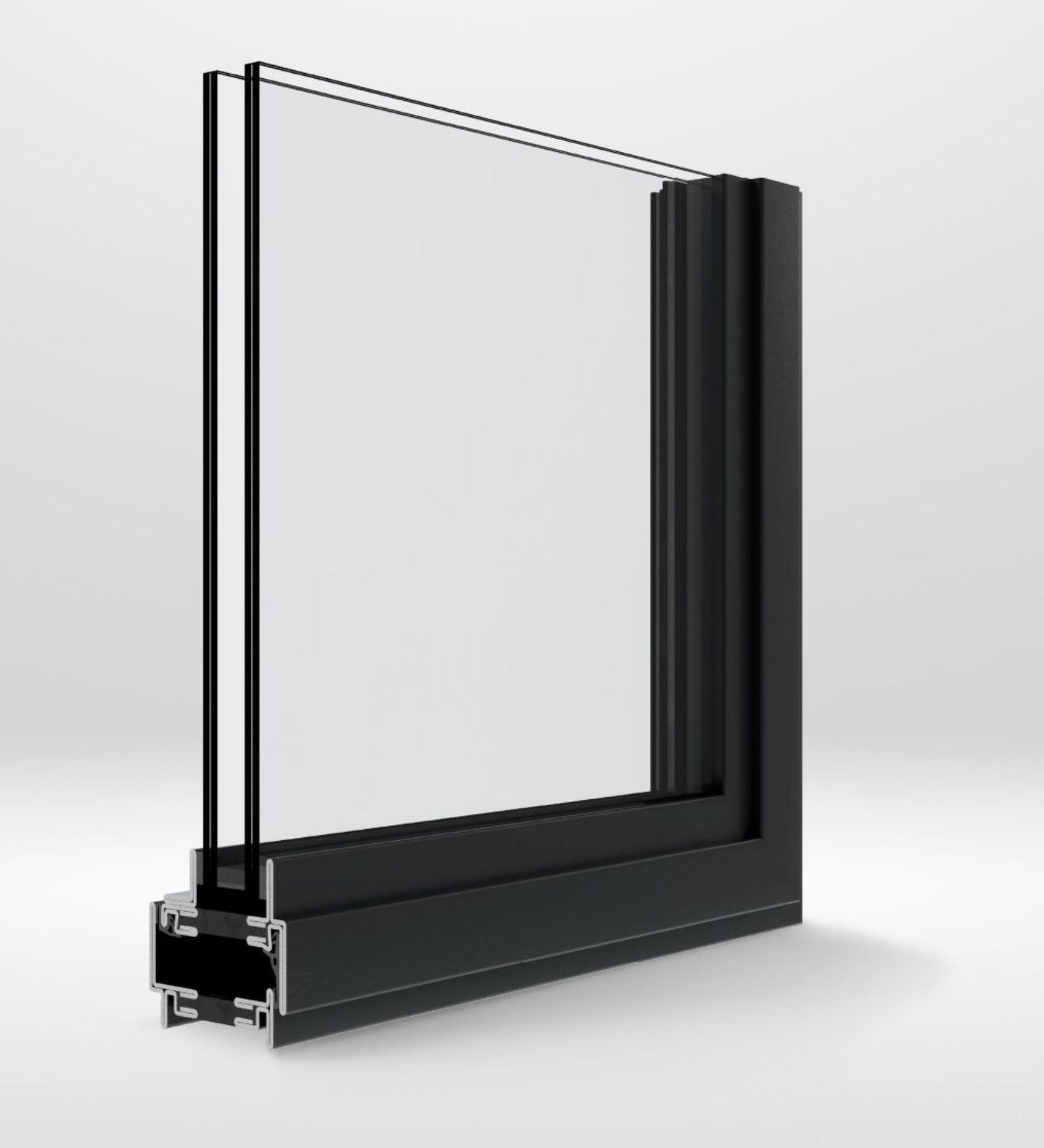 MTS50 thermally broken profile corner sample in a steel finish