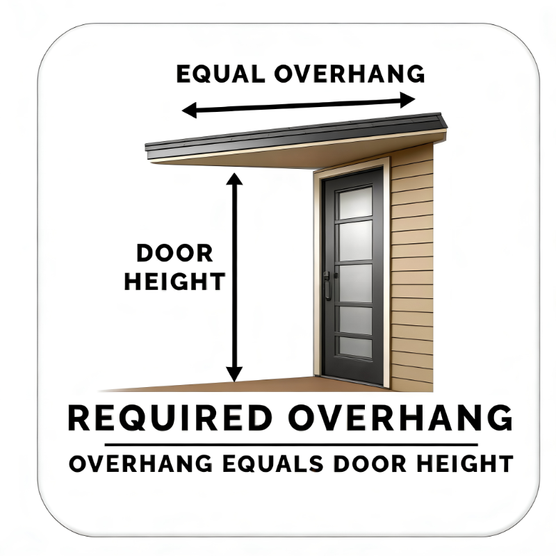 Required overhang equals door height diagram