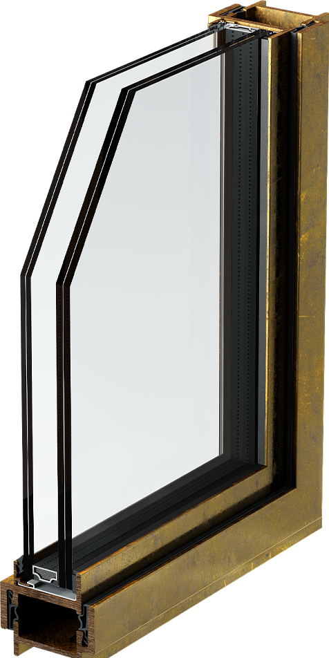 B40 architectural bronze window profile, cutaway