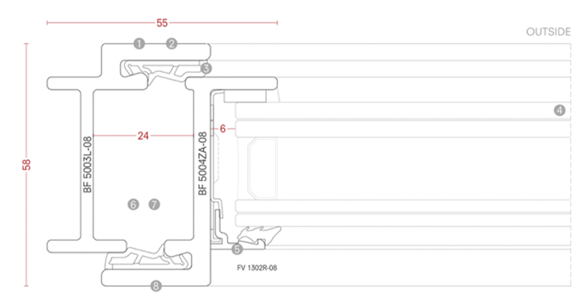 B40 horizontal profile cross-section drawing with dimensions