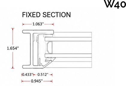 W40 fixed profile cut-through section with dimensions